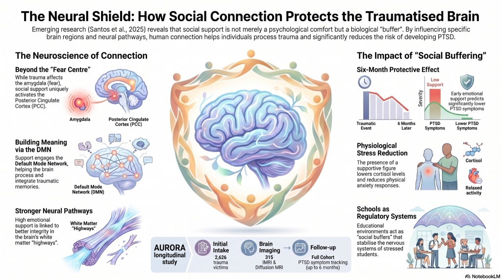 אינפוגרפיקה באנגלית המסכמת את הכתבה: the neural shield how social connection protects the traumatized brain