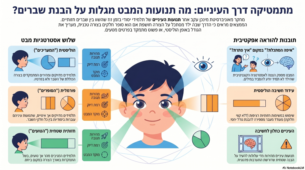 אינפוגרפיקה המסכמת את הכתבה: מתמטיקה דרך העיניים מה תנועות עיניים מגלות על הבנת שברים